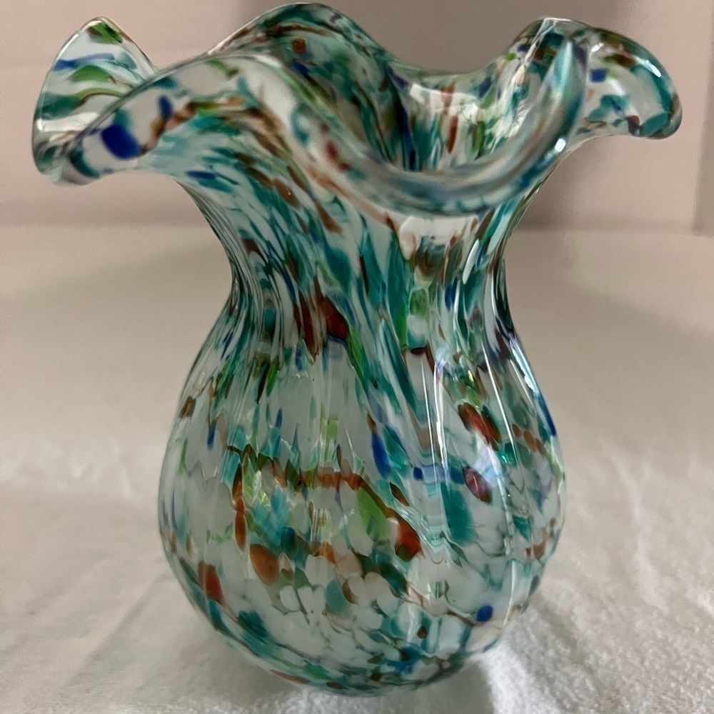 Fratelli Toso Murano Rainbow Color Swirl Italian Art Glass Vase Vintage